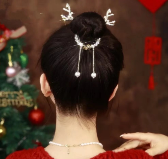 Antler Hair Clip with Ball Head - Silver