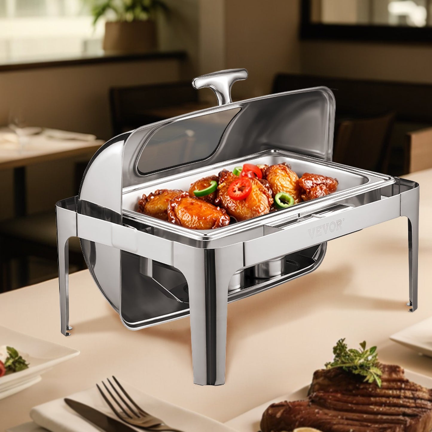 Stainless Steel Chafing Dish Set - 4Qt Rectangle with 2 Half Size Pans