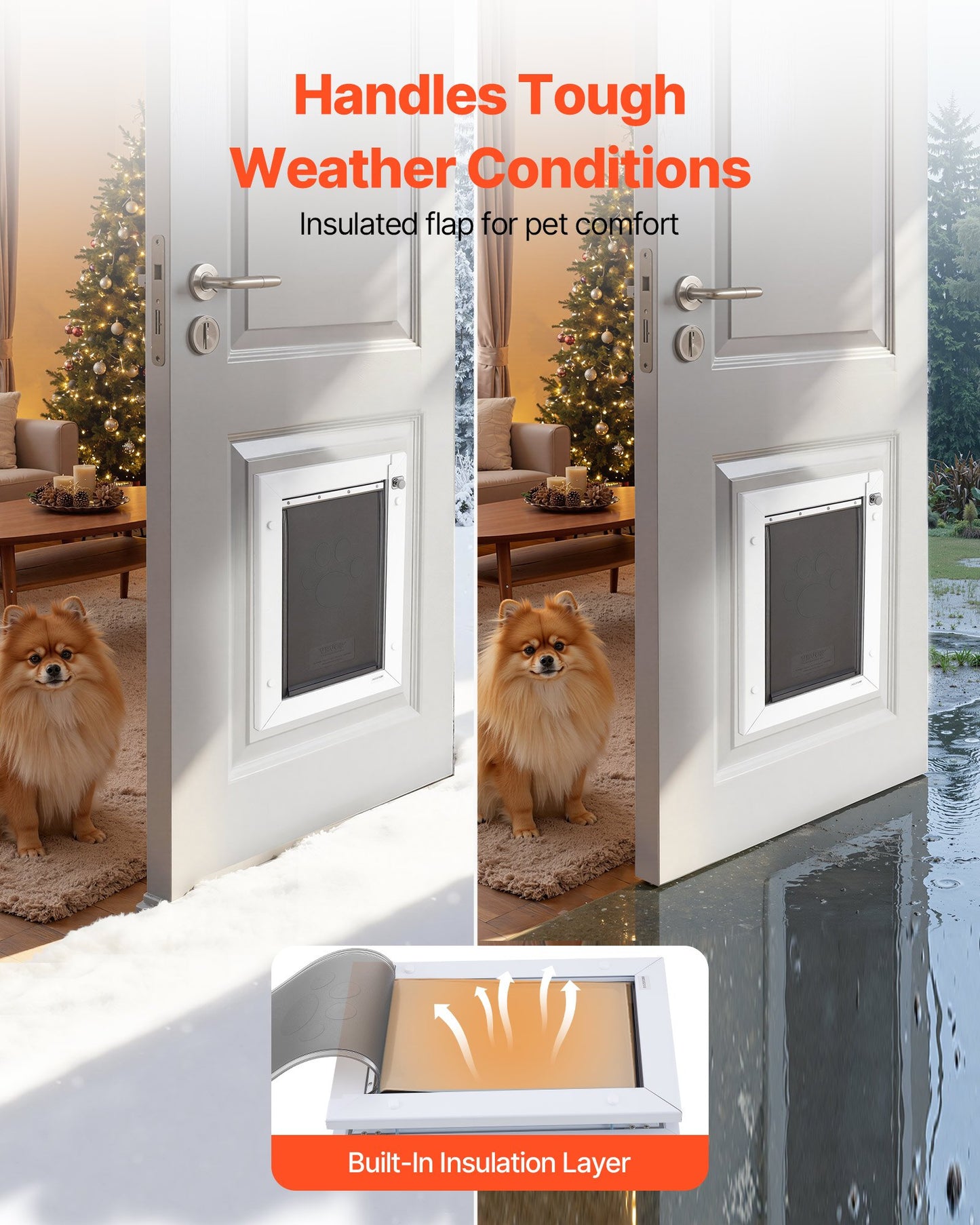 Medium Pet Door with Magnetic Flaps & Metal Frame - Weatherproof Dog Door for Indoor & Outdoor Use - White
