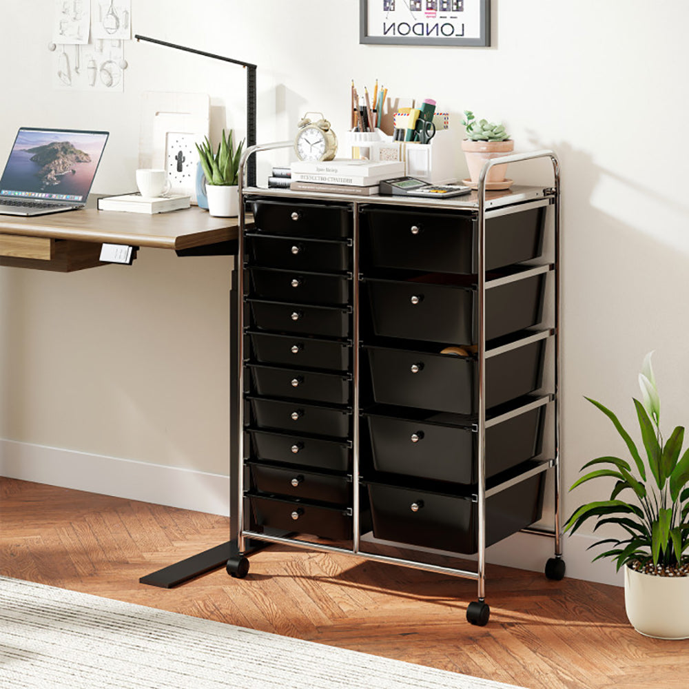 15-Drawer Rolling Storage Cart with Chrome Metal Frame