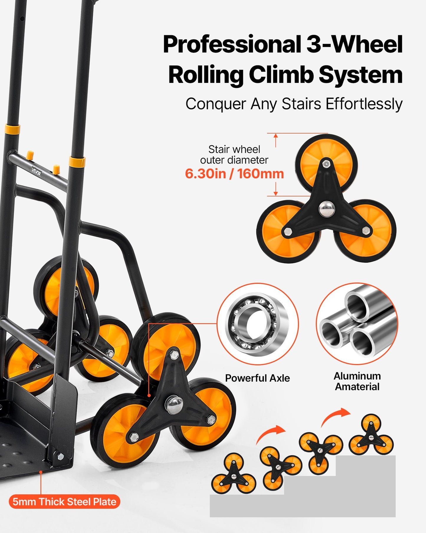 Heavy-Duty Stair Climbing Hand Truck with Folding Design, 440 Lb Capacity - Black