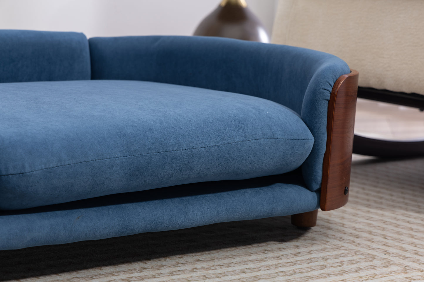 Large Scandinavian Style Elevated Dog Bed with Velvet Cushion and Solid Wood Legs