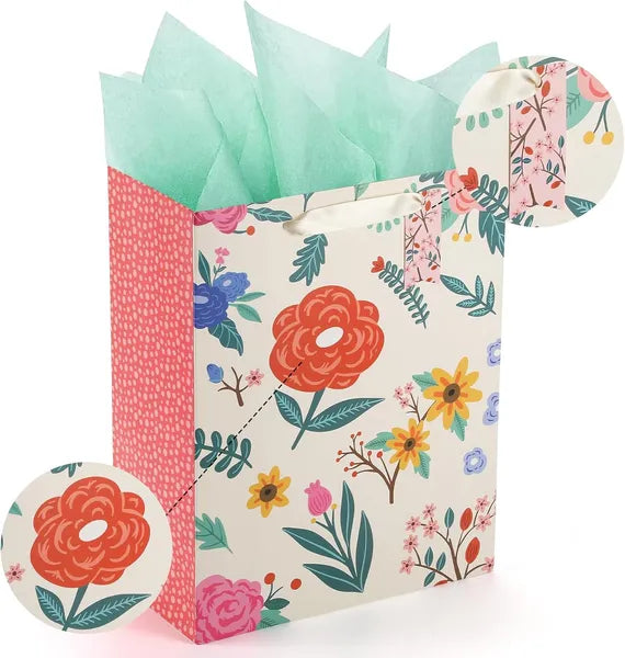 Large Flower Gift Bag - 13" for Easter, Birthdays & More