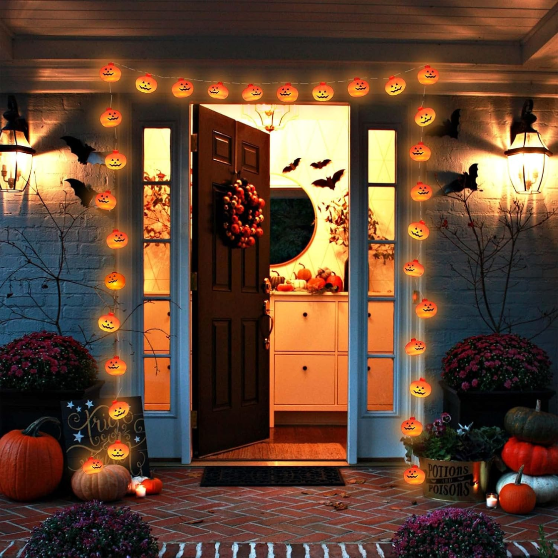 20 LED Pumpkin String Lights - 10 FT Waterproof Halloween Decor