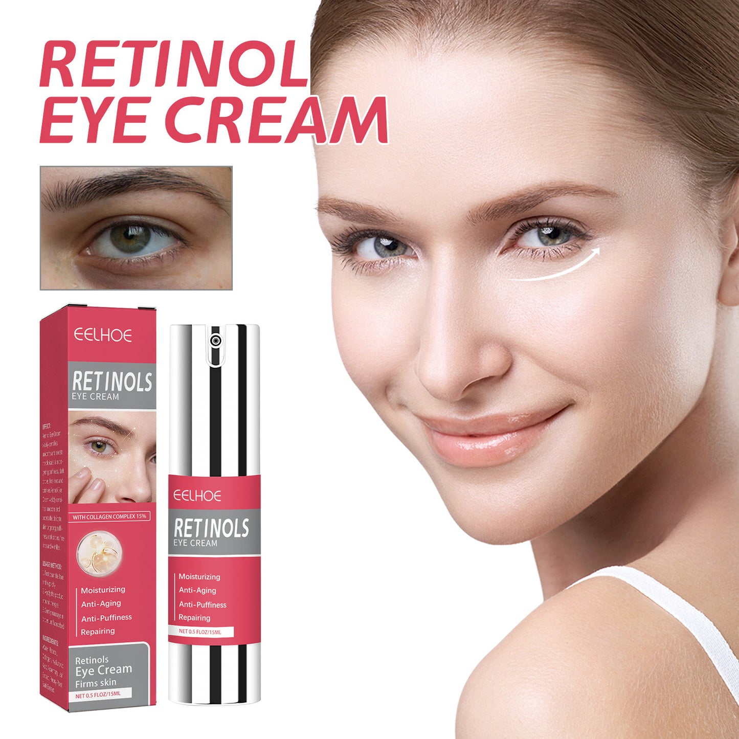 Retinol Eye Cream 15ml - Nourishing Facial Skincare for Dark Circles