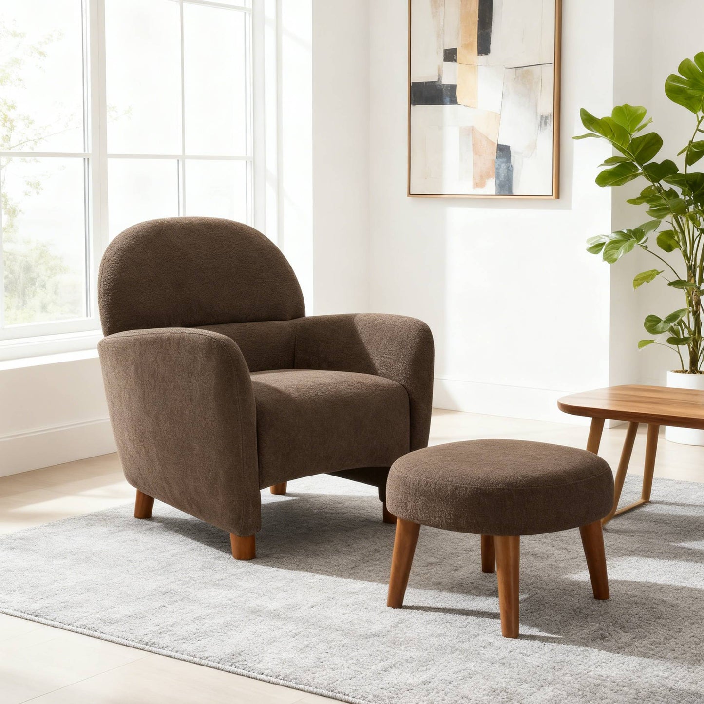 Modern Lazy Chair With Footrest Ottoman - Upholstered Leisure Sofa