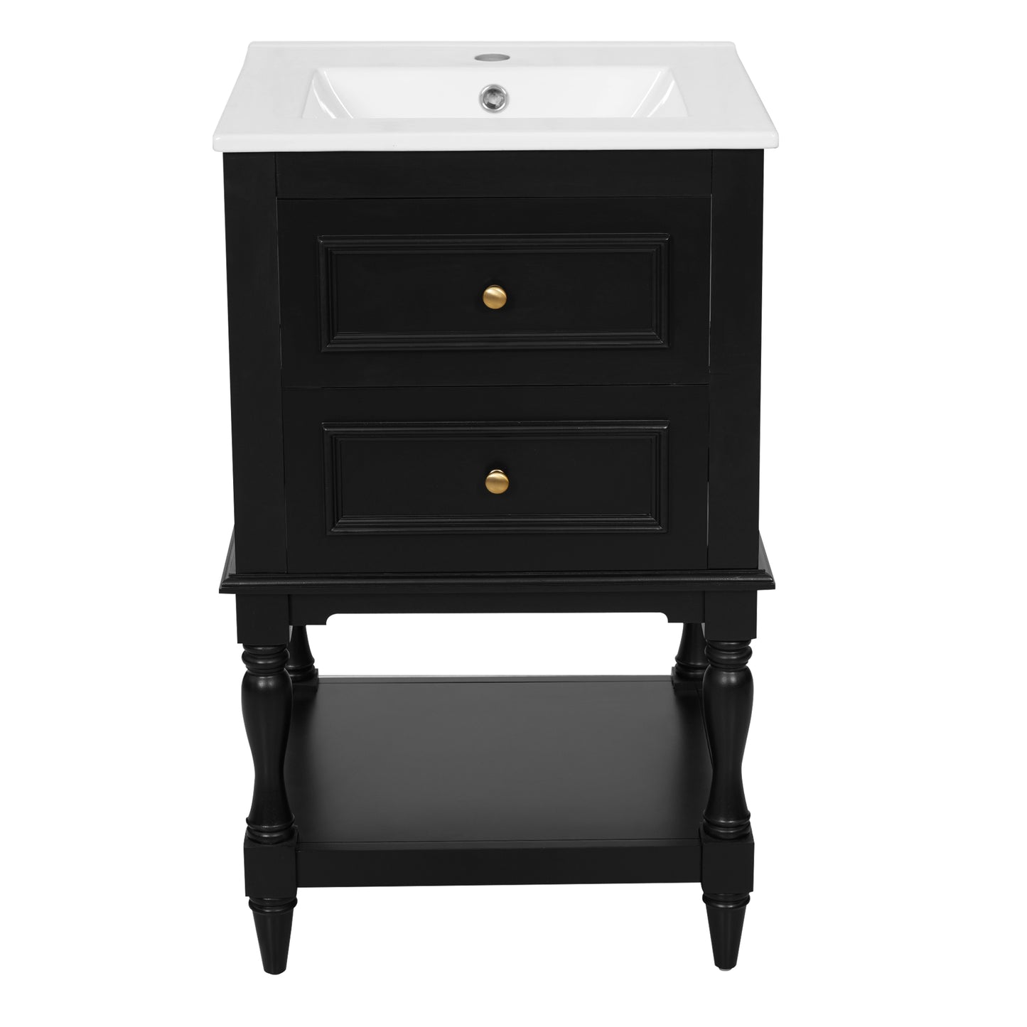 20'' Black Bathroom Vanity with Ceramic Sink & 2 Drawers