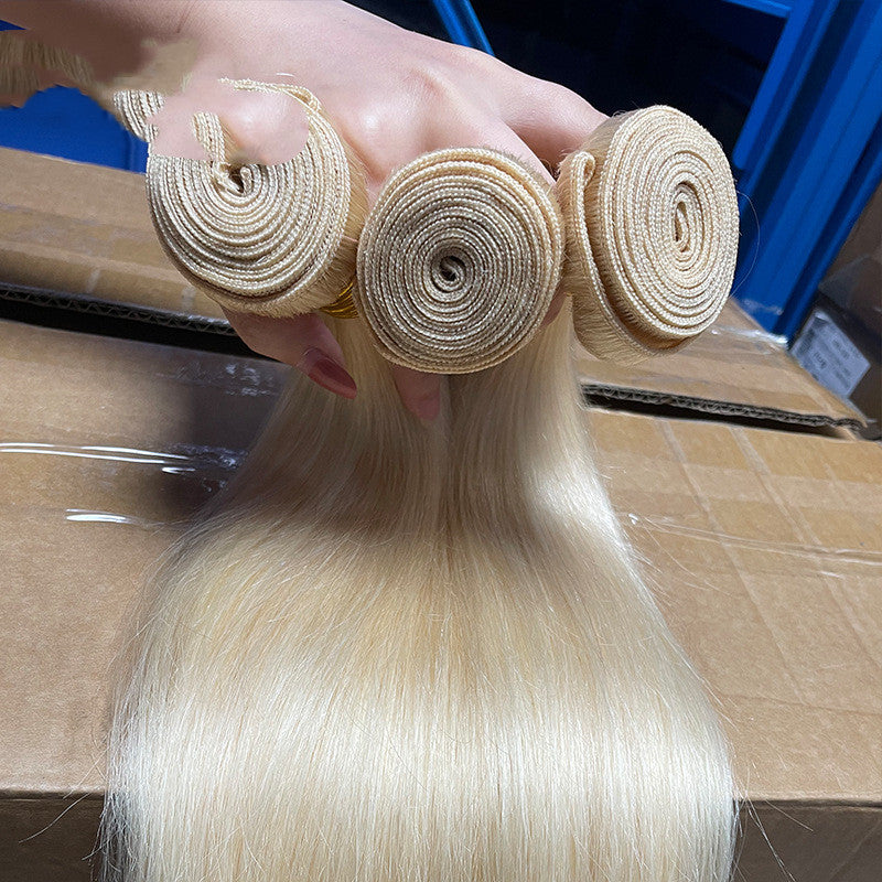 Hair Curtain Bone Straight Human Hair Wig - Gold