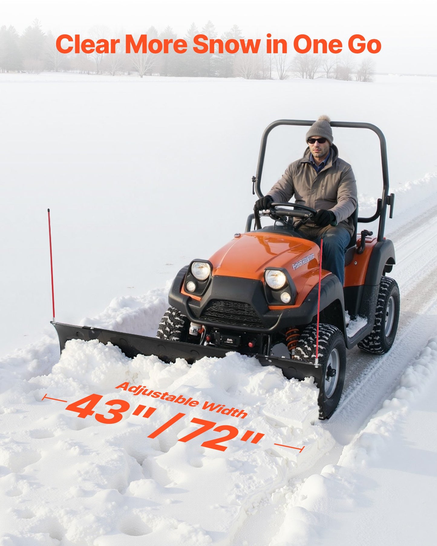 Adjustable Snow Plow Blade Kit for ATV UTV - 43in or 72in Width, Black