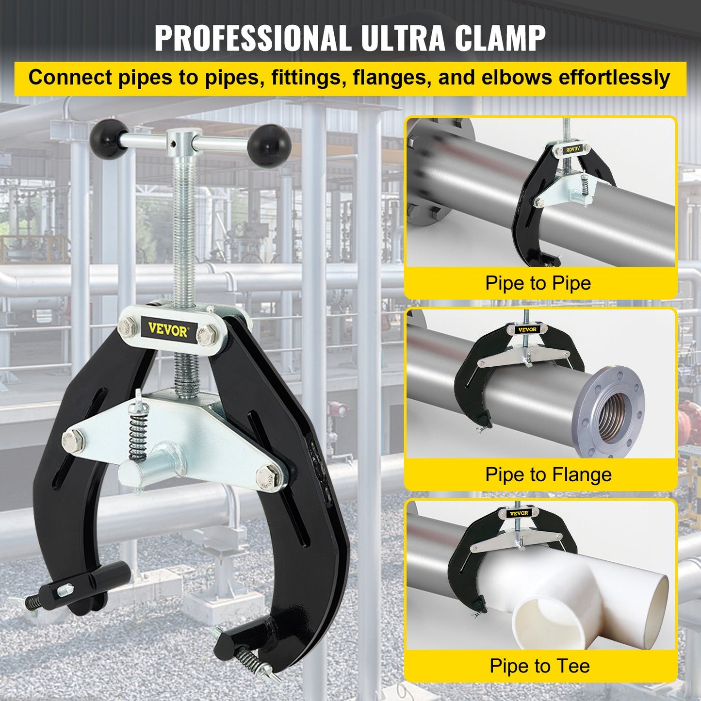 Pipe Clamp 2-6 Inch High Strength Steel Pipe Fitting Tool Black