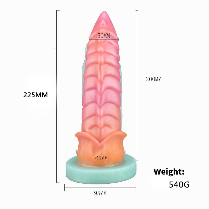 Liquid Silicone Adult Dildo - Mixed Color, Profiled Penis, 225x50mm