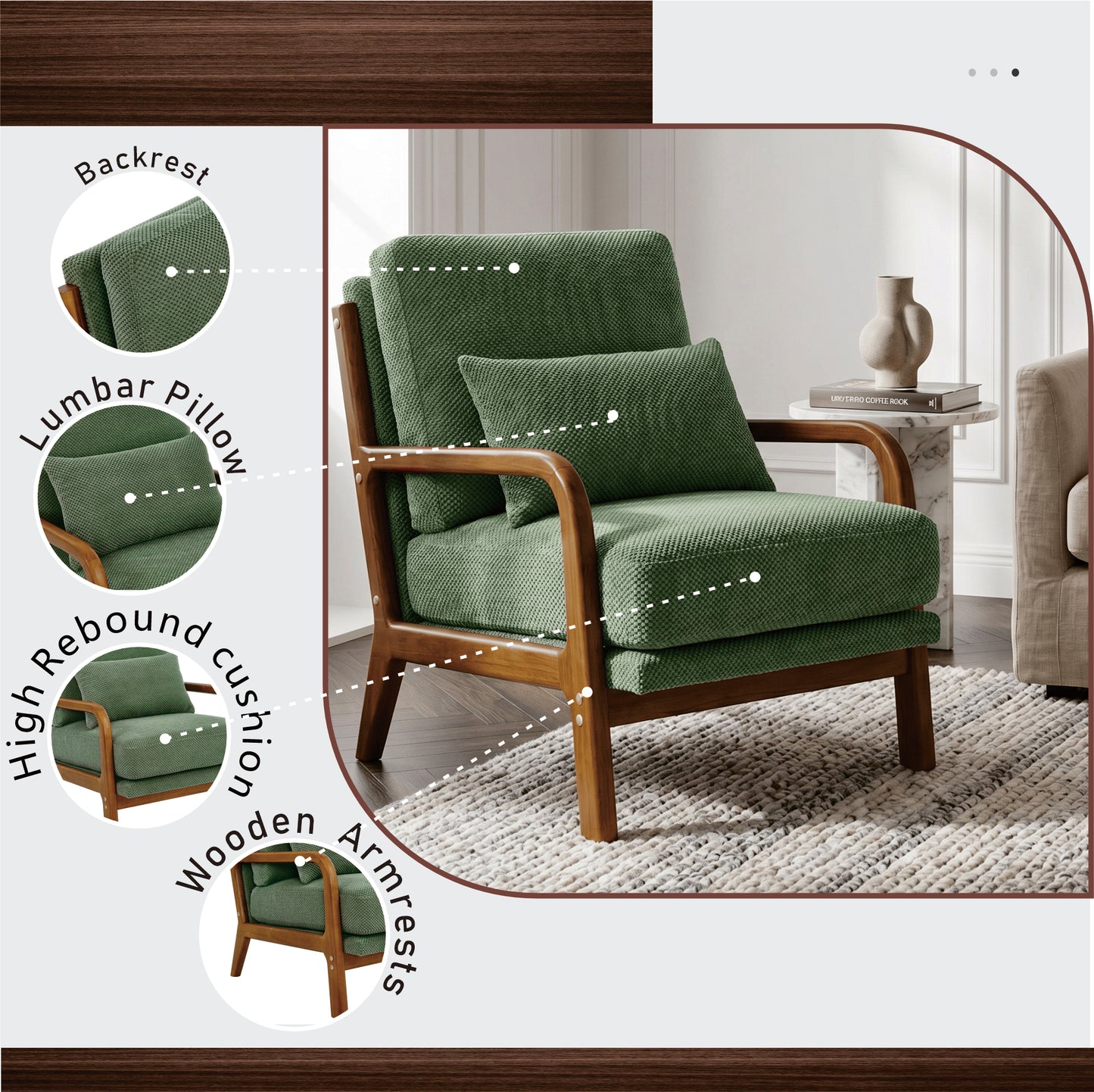 Mid-Century Modern Wooden Lounge Chair - Dark Green