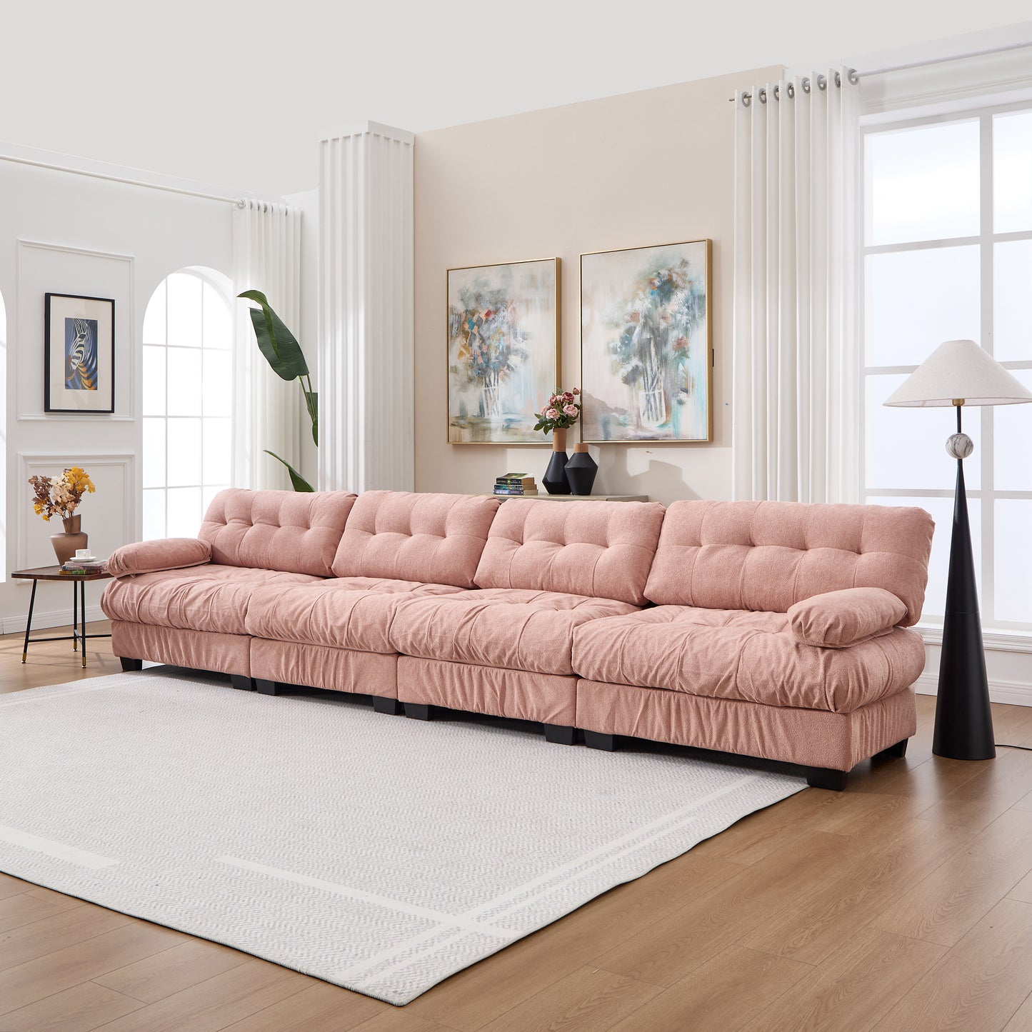 Modular Sectional Sofa - Pink Cloud Couch with 6 Pillows