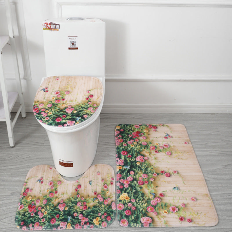Underwater World 3D Printed Toilet Floor Mat Set - Bathroom Decor & Non-Slip Rug