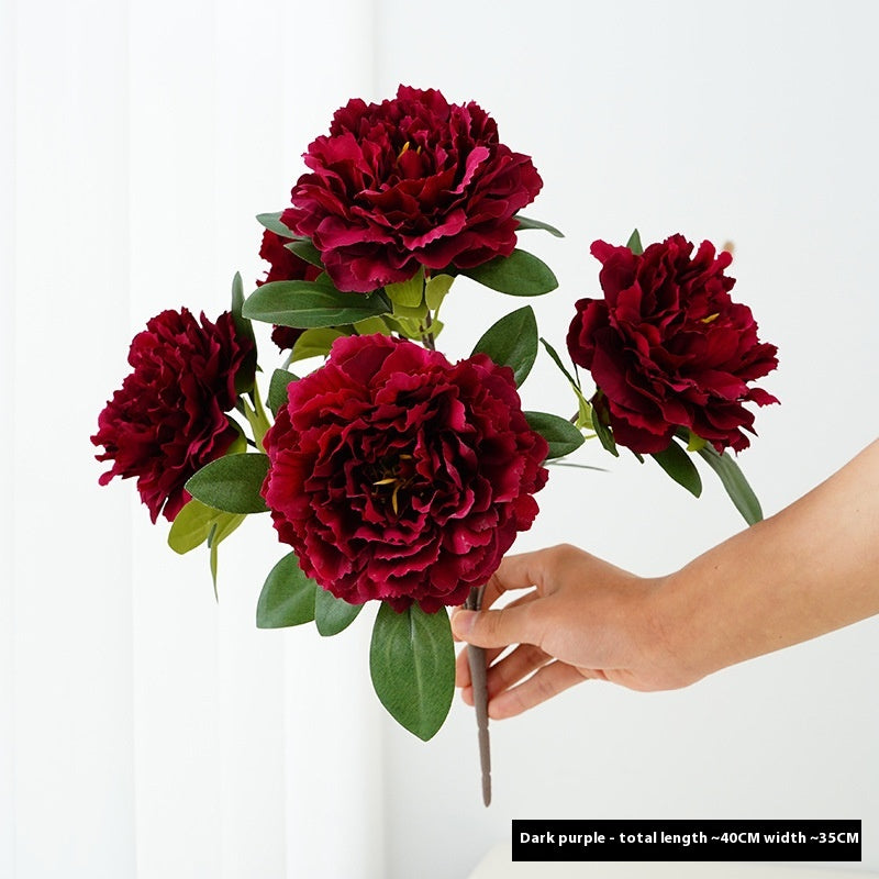 Artificial Flower Peony Bouquet 5-Head Silk Flower Arrangement for Home & Wedding