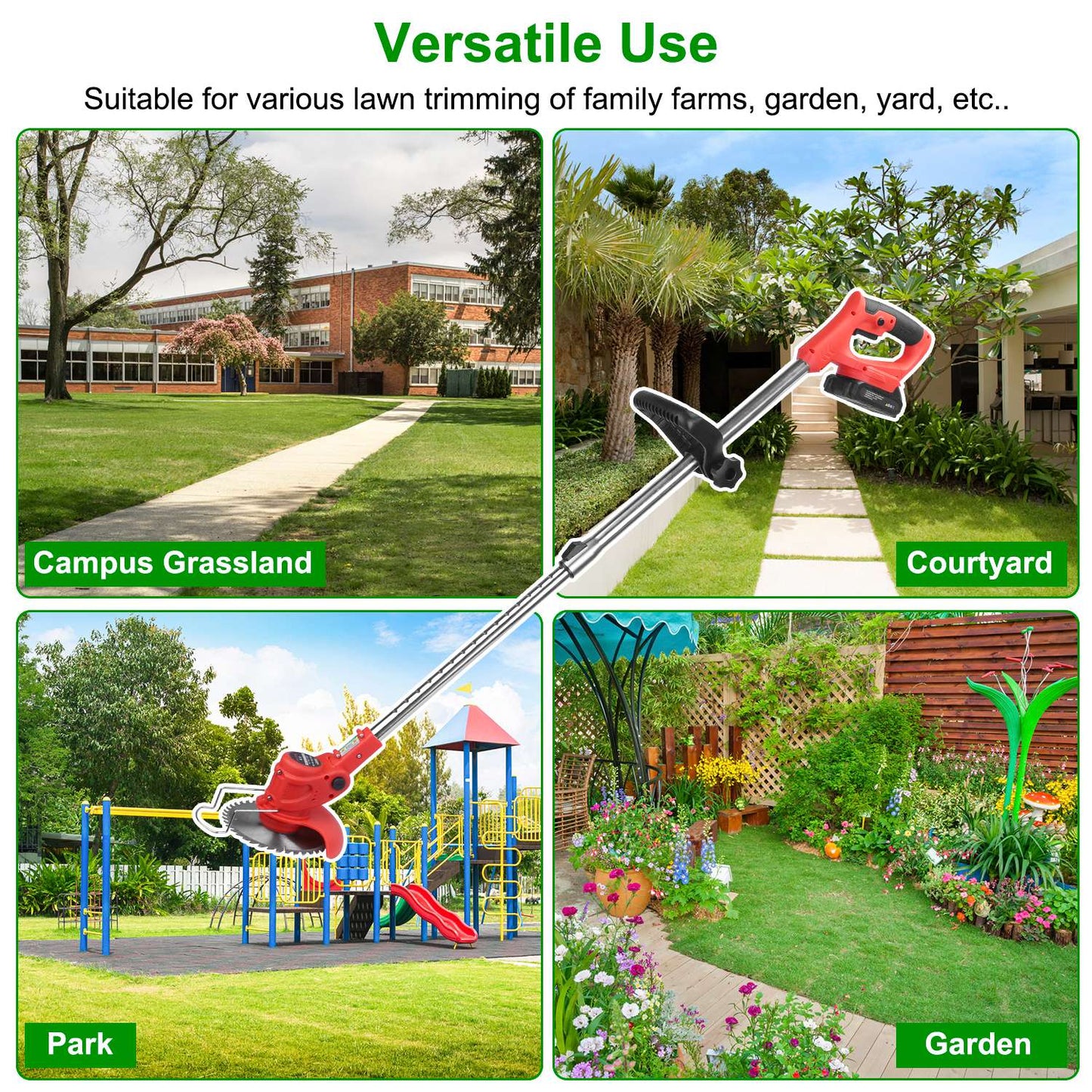 Adjustable Telescopic Weed Trimmer with Power & Safety Features - Cordless Garden Tool
