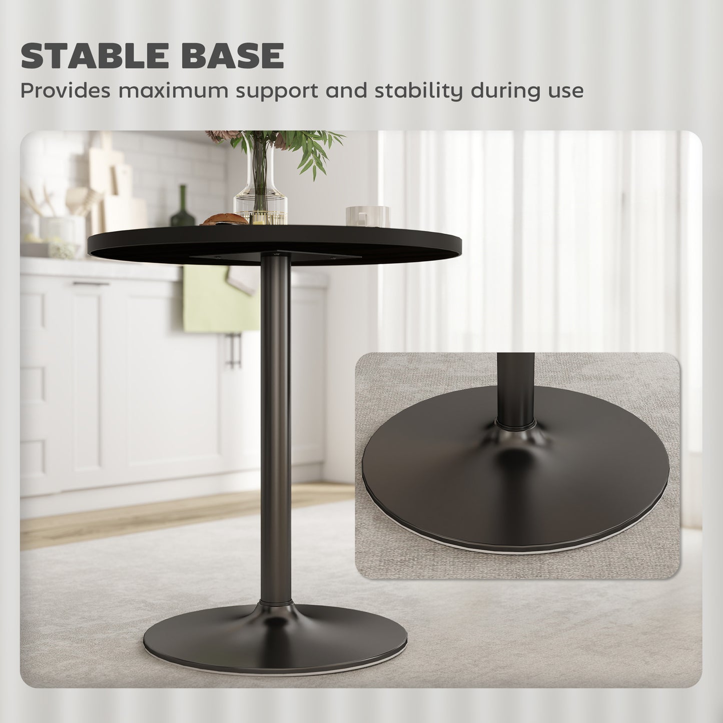 Round Dining Table for 2-4 People - Black Wood Grain Top