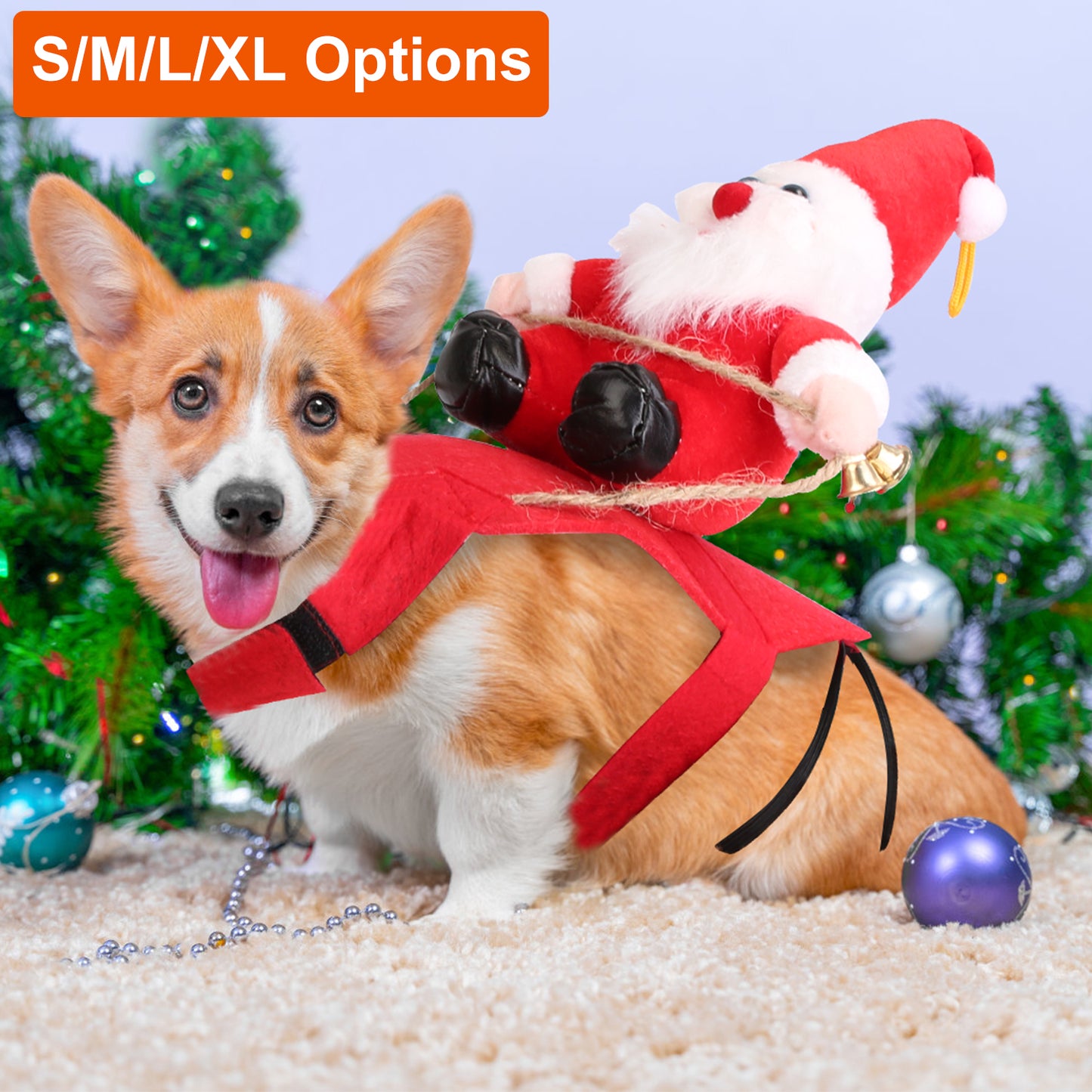 Pet Christmas Costume Red Winter Coat with Bell for Dogs & Cats - Multiple Sizes