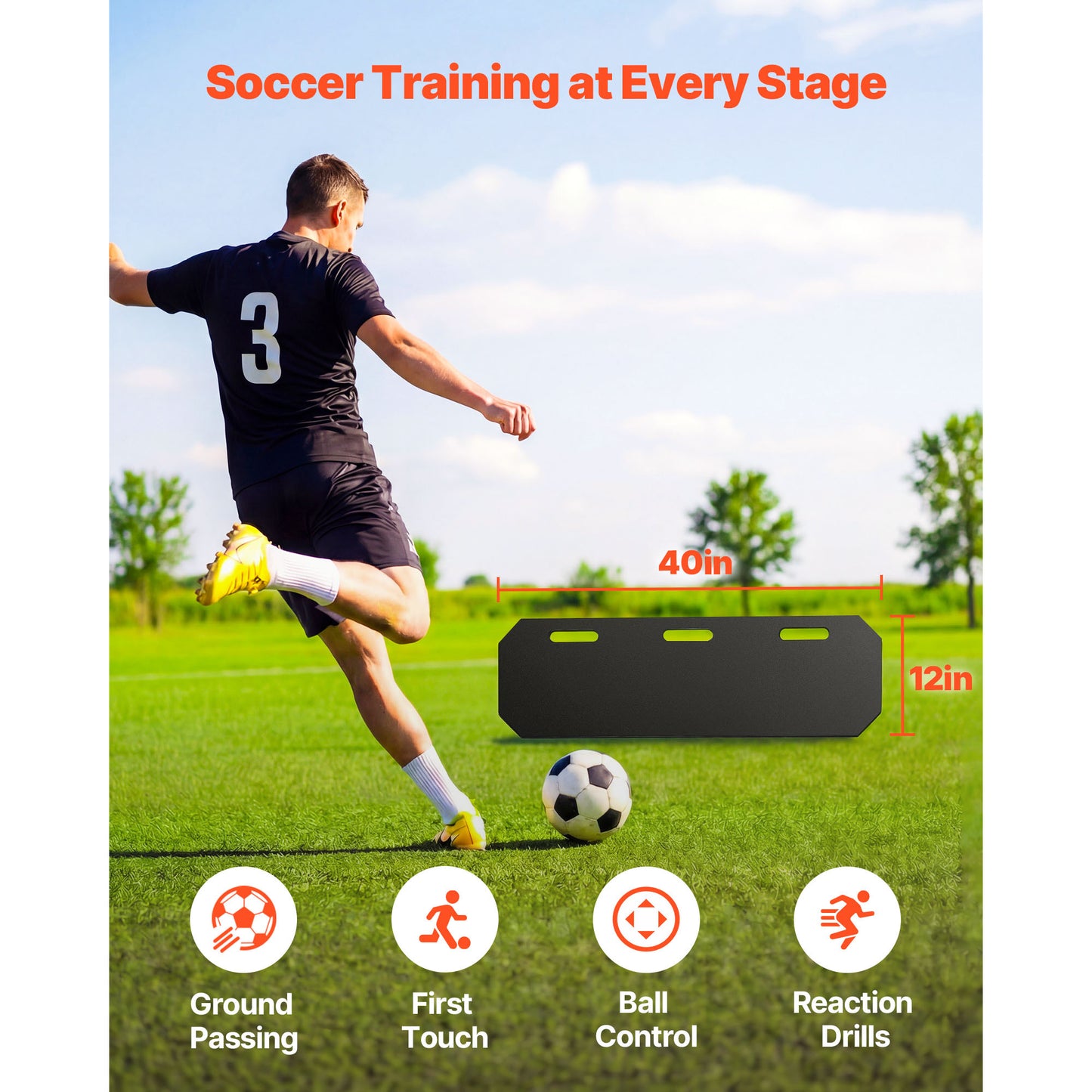 Portable Soccer Rebounder Wall 40x12 inches, Adjustable Angles, Ball Passing & Reaction Trainer