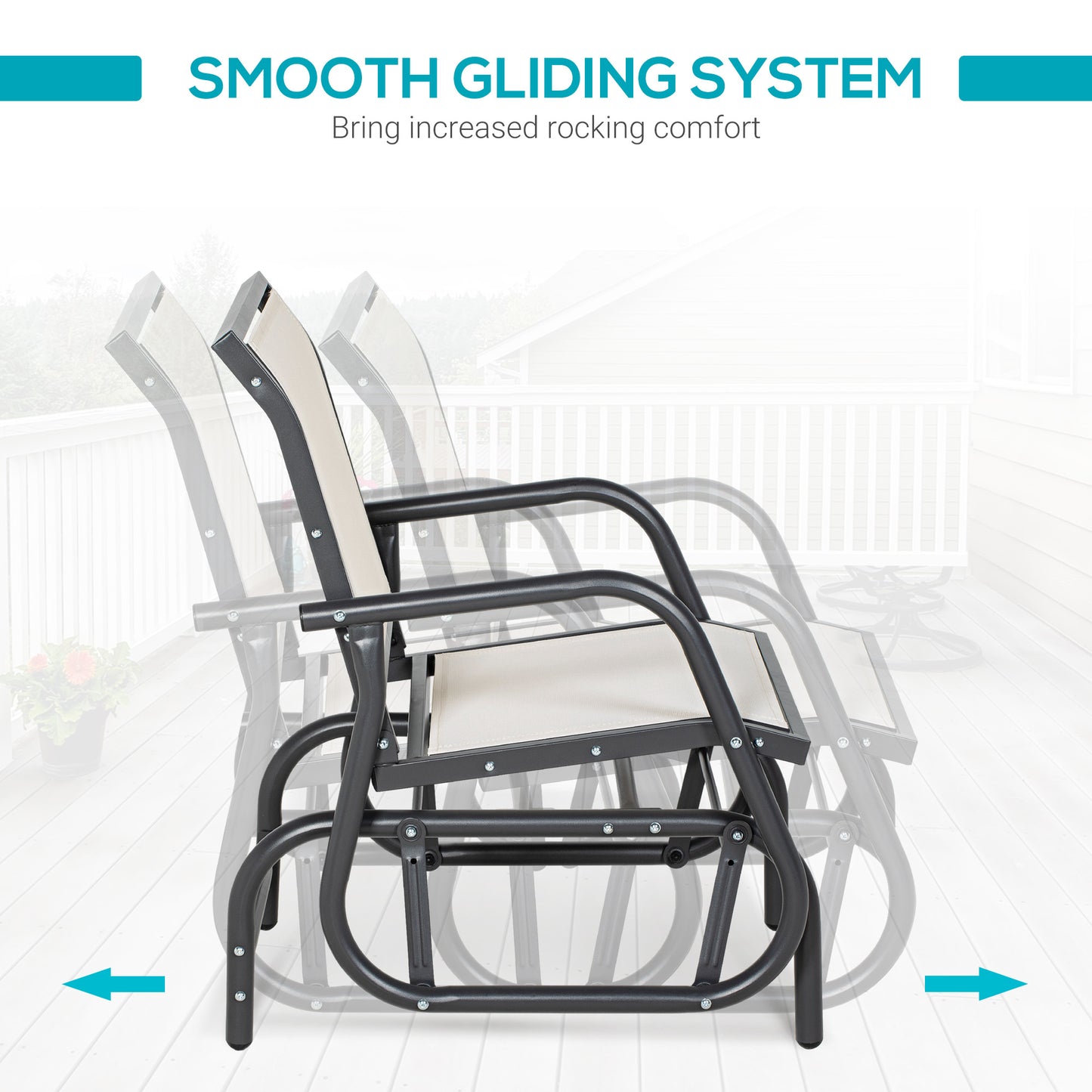 Outdoor Glider Chair - Steel Swing with Curved Armrests, Cream White