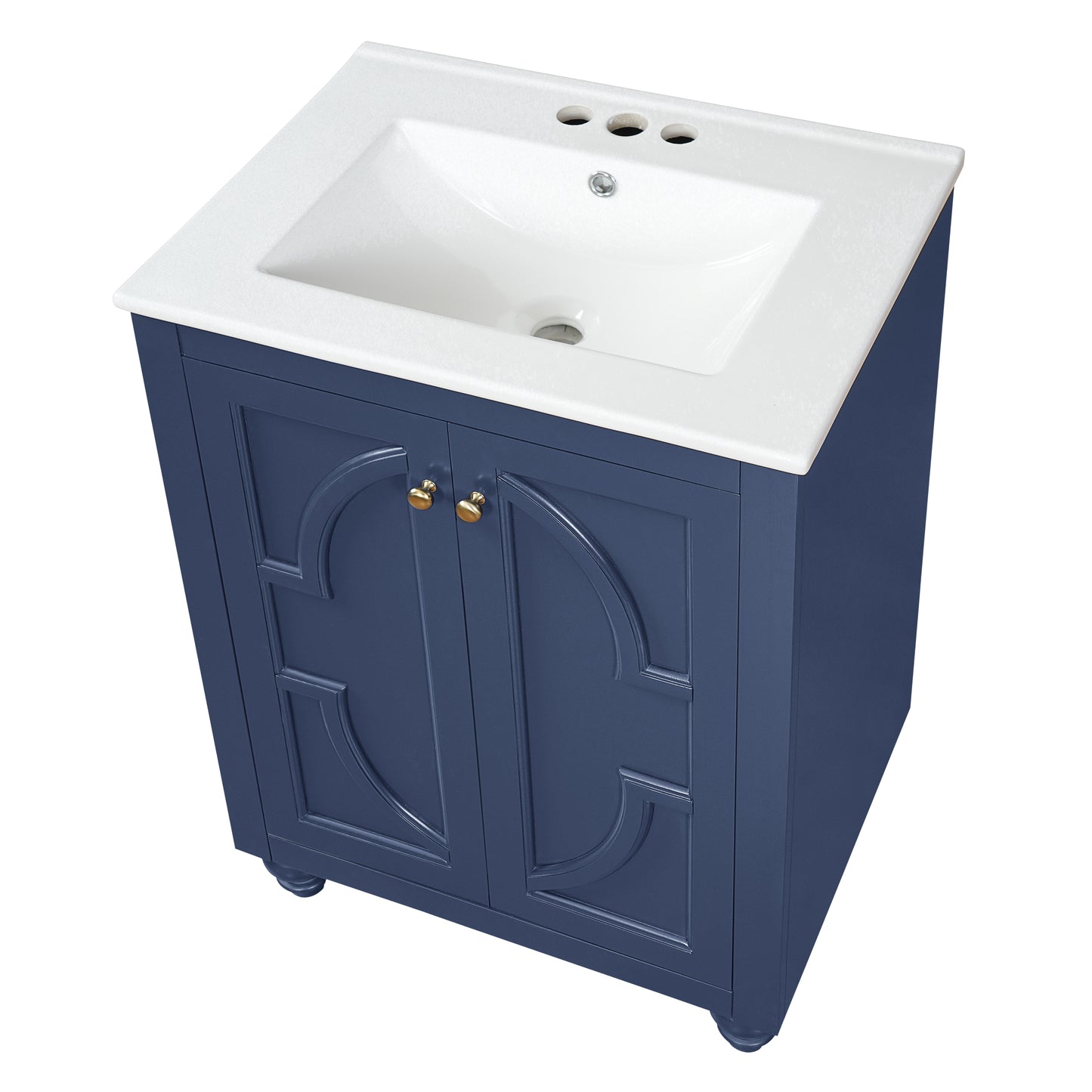 24" Blue Modern Bathroom Vanity with Ornate Design & Soft-Close Hinges