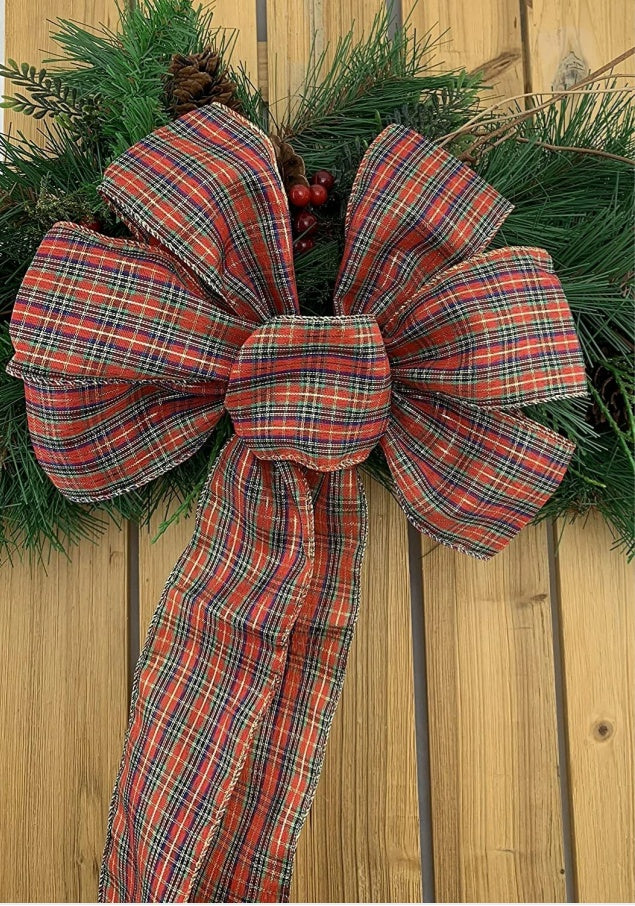 Festive Red Velvet Burlap Wreath Bow for Christmas Home Decor