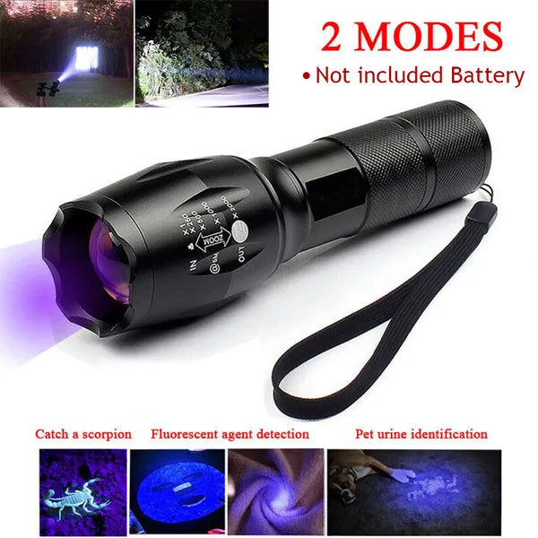 UV Flashlight LED Torch - Zoomable Dual Light Detector