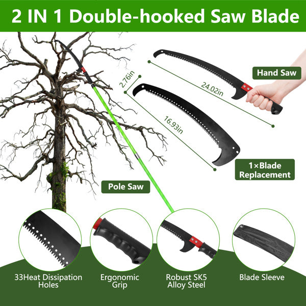 Extendable Manual Pole Saw & Pruner 28ft Tree Trimming Kit with Safety Gear