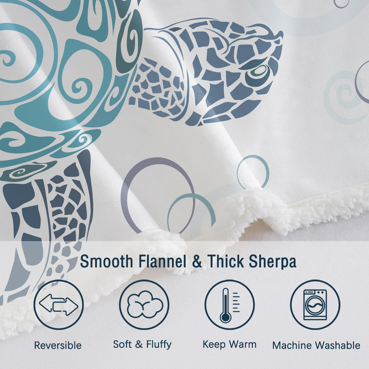 Sea Turtle Sherpa Fleece Throw Blanket - Aqua Teal Blue Ocean Plush Bed Cover