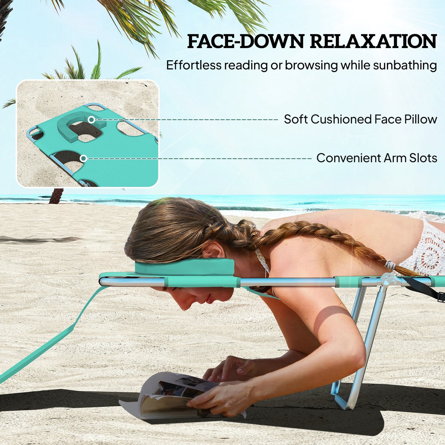 Adjustable Folding Tanning Chair with Face Hole - Light Green
