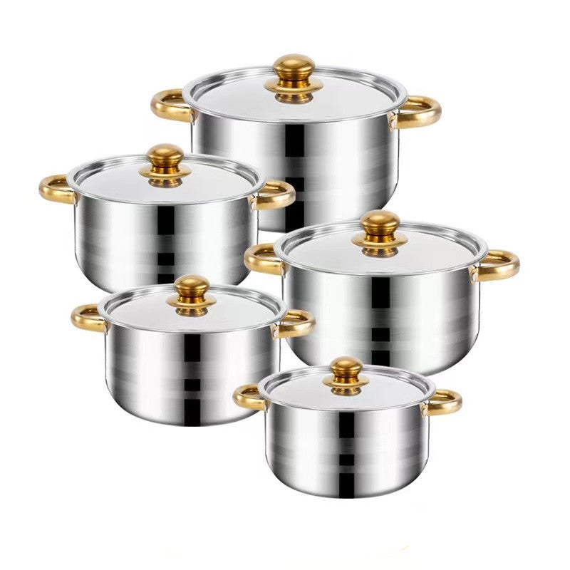 Stainless Steel Gold Handle Pot Set 18-26cm Kitchen Cookware 5-Piece