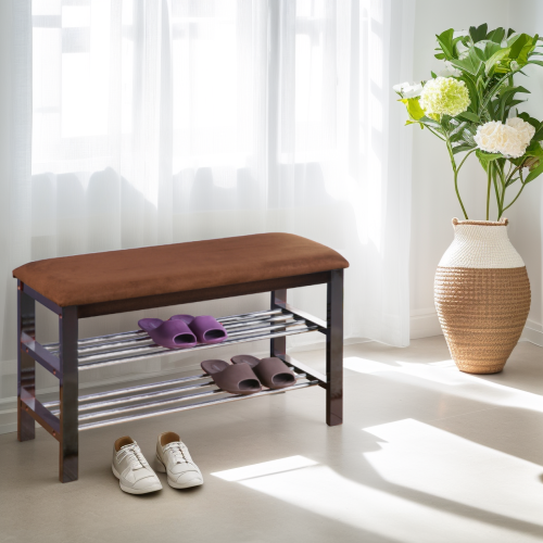 Wood Shoe Bench with Chocolate Microfiber Seat - Espresso