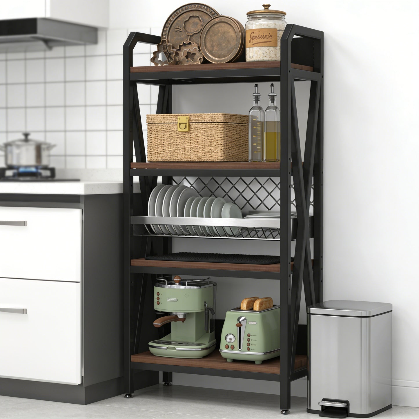 56.3'' 4-Level Baker's Rack - Metal & Wood Kitchen Shelves