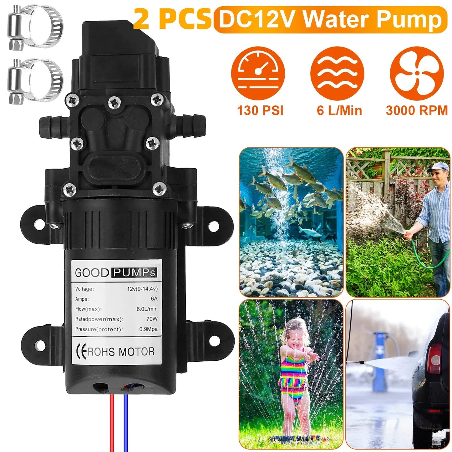12V Water Pump Diaphragm Self-Priming Sprayer for RV Marine Boat Garden