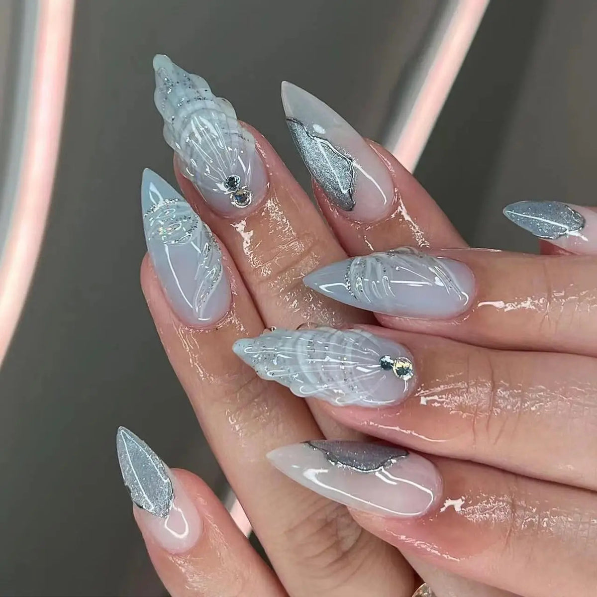 3D Rhinestone Fake Nails Set - Multiple Colors for Nail Art & Manicure