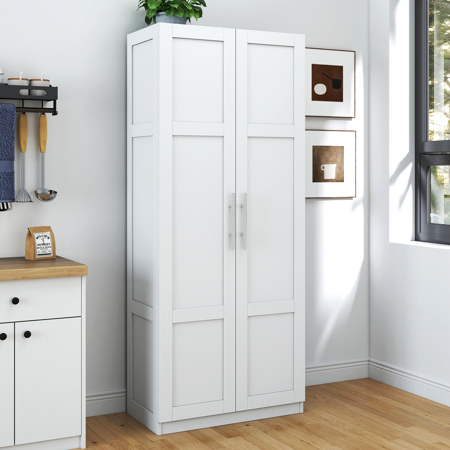 White Pantry Cabinet with 2 Doors & 3 Shelves - Versatile Storage