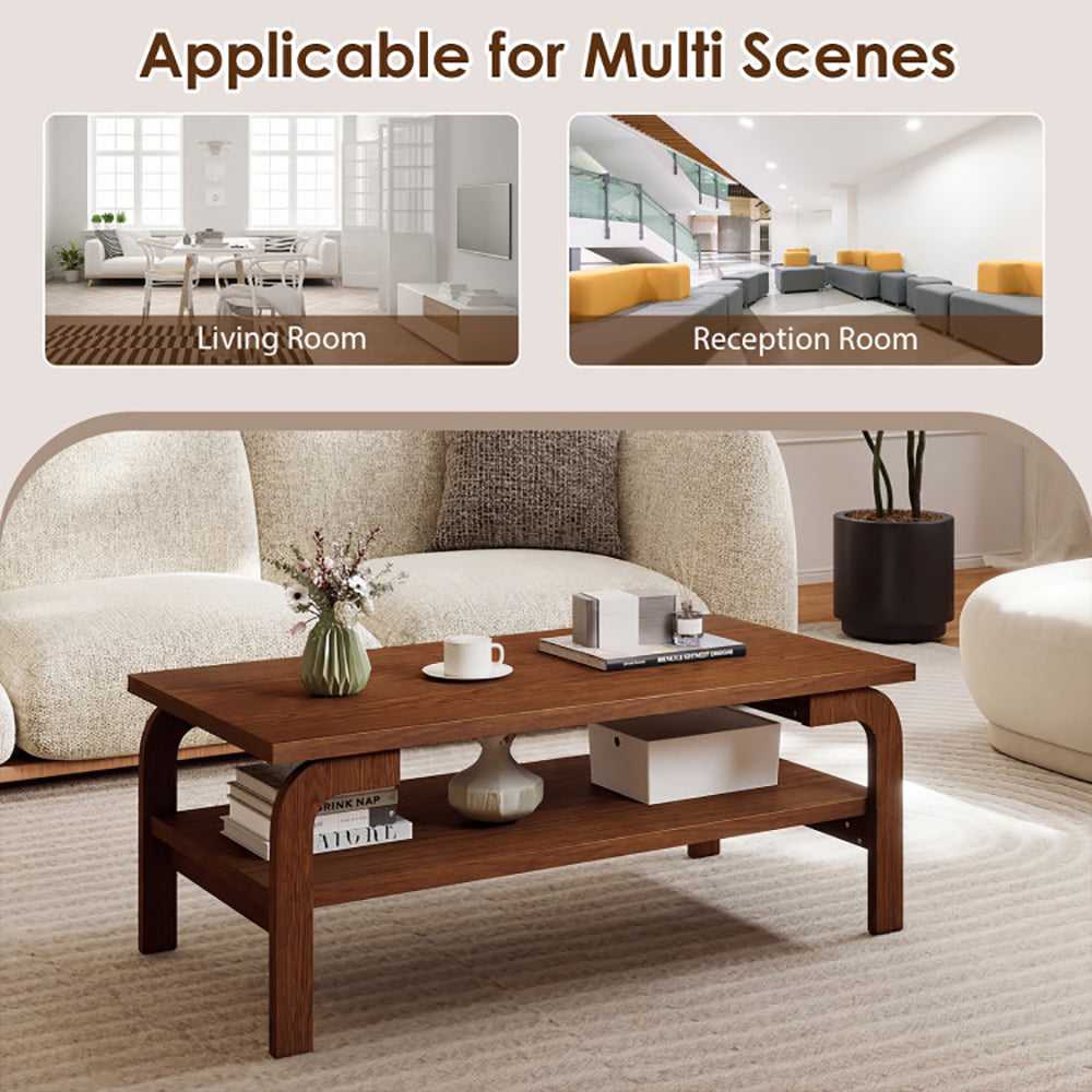 47 Inches Accent Rectangular Coffee Table Open Shelves Designed For