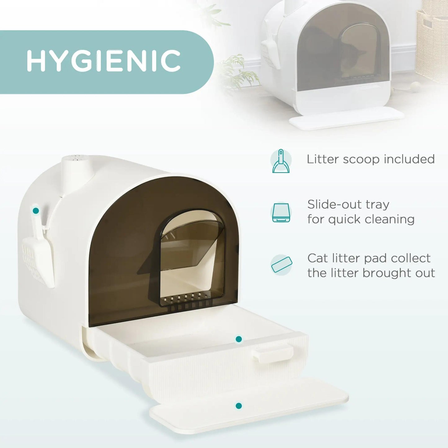 Cat Litter Box with Lid, Scoop & Filter - White