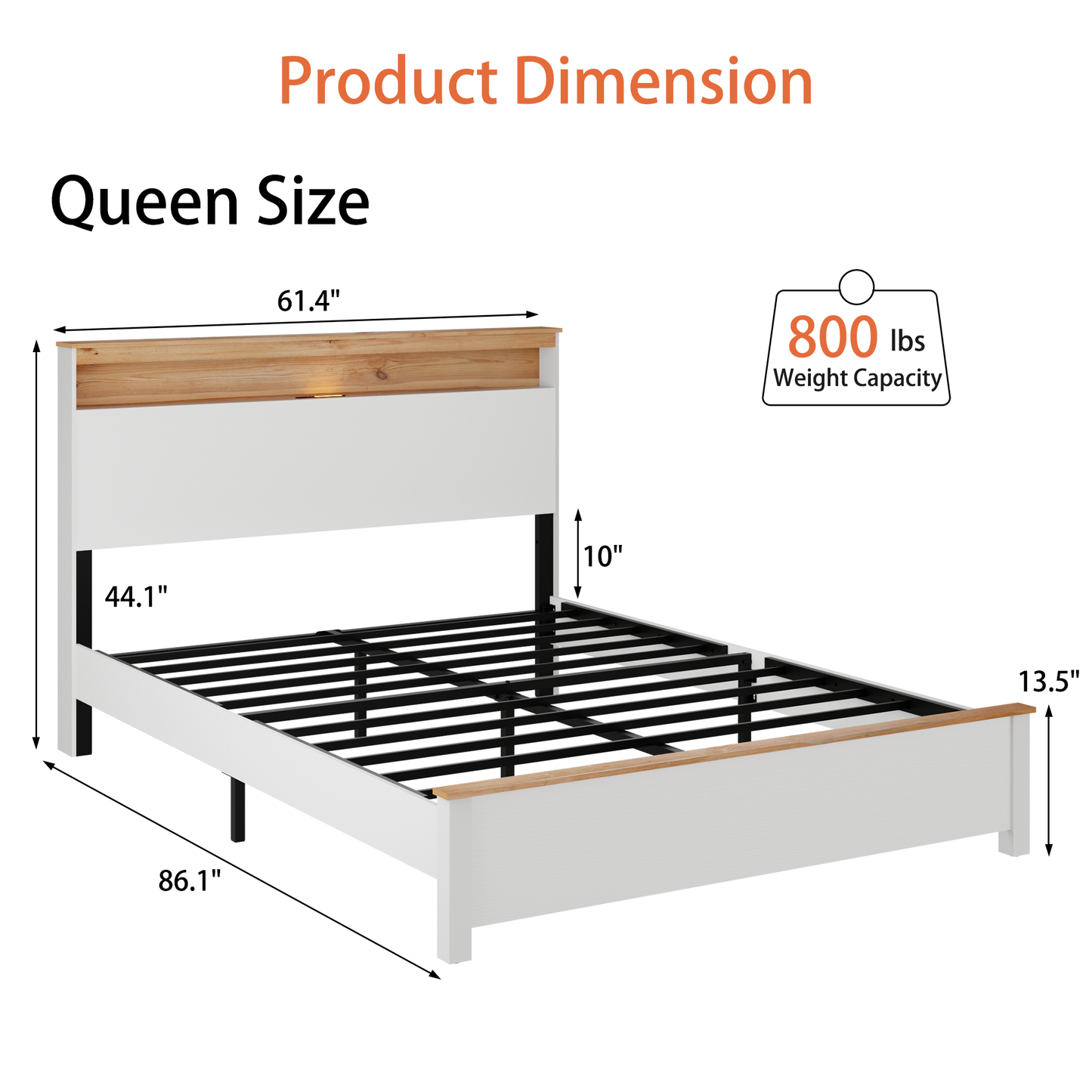 Queen Wood Platform Bed Frame with Storage Headboard & Charging Station