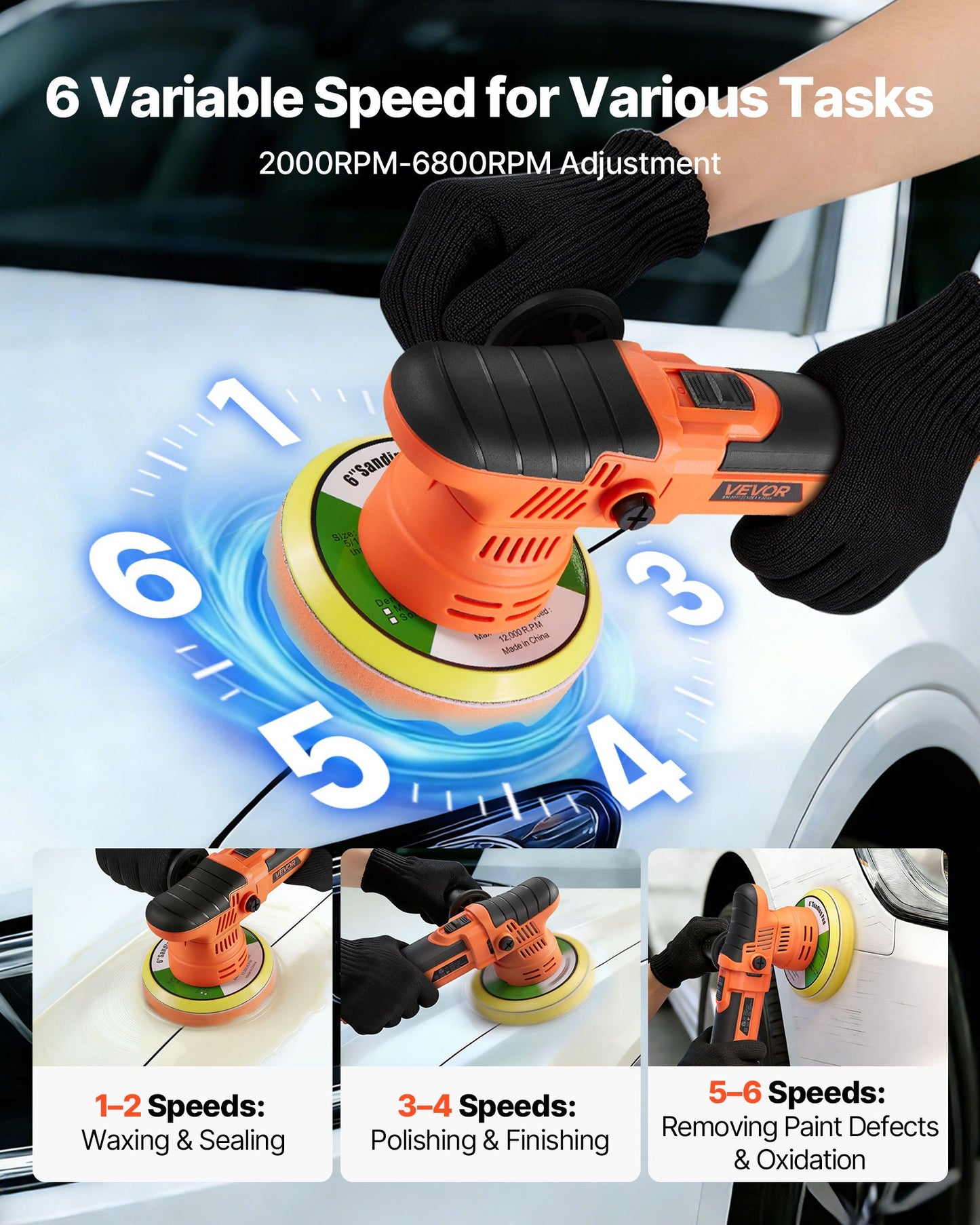 6-Inch Car Buffer Polisher with Variable Speed 650W for Detailing & Waxing