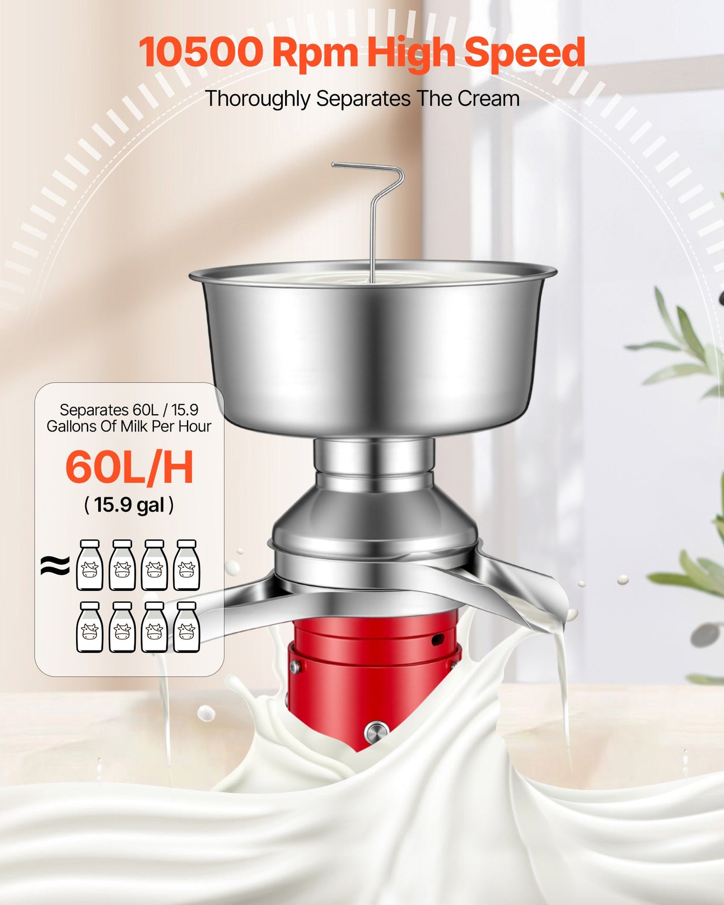 Electric Milk Cream Separator 60L/H Stainless Steel Dairy Skimmer 10500RPM