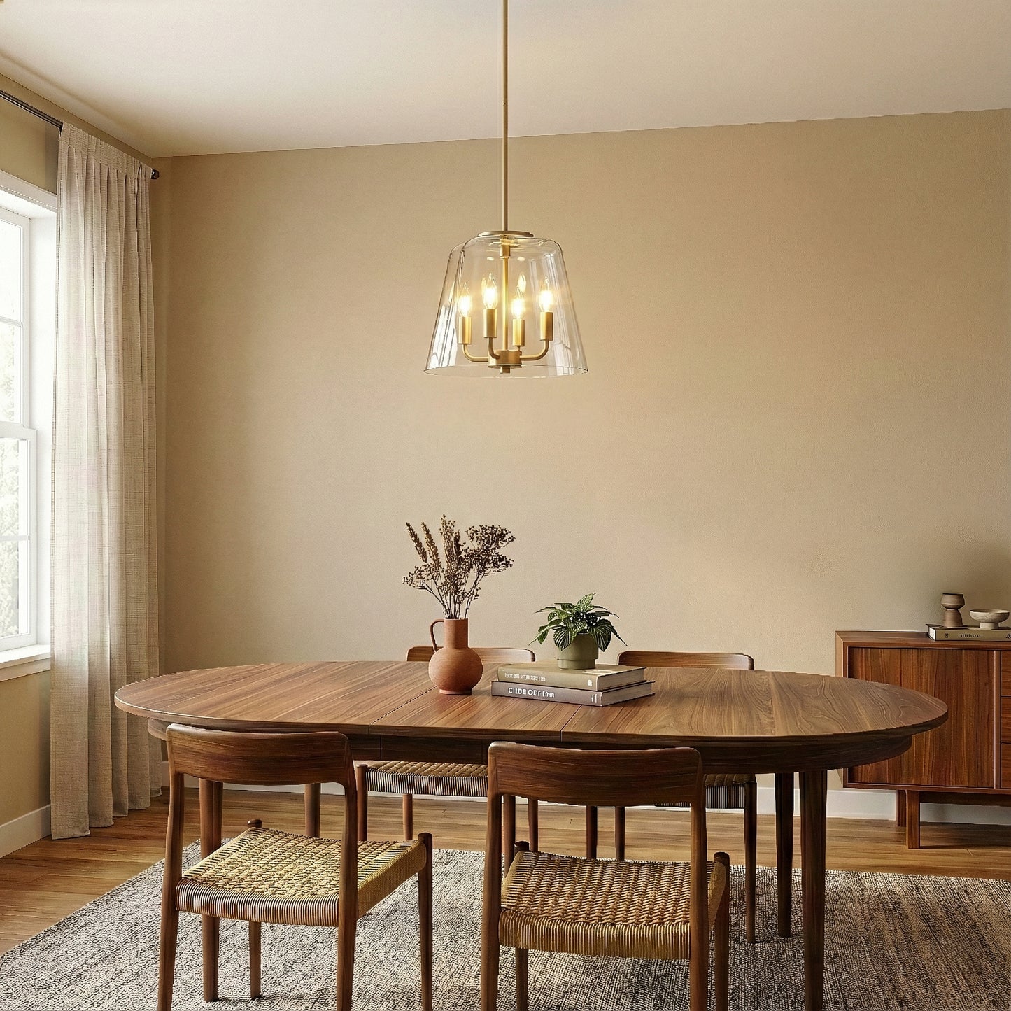 Soiree Four Candle Lights Pendant With Clear Glass - Satin Brass