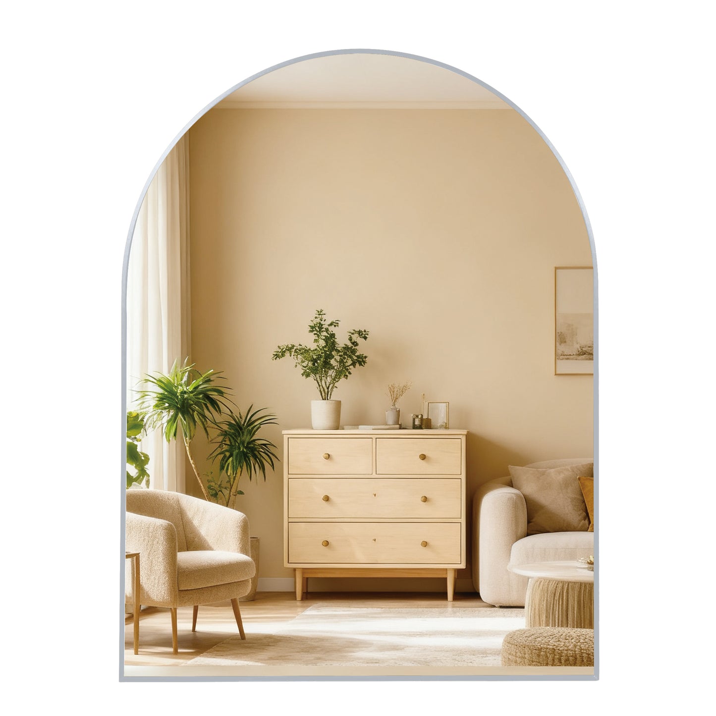 30x36 Inch Arched Silver Metal Framed Wall Mirror
