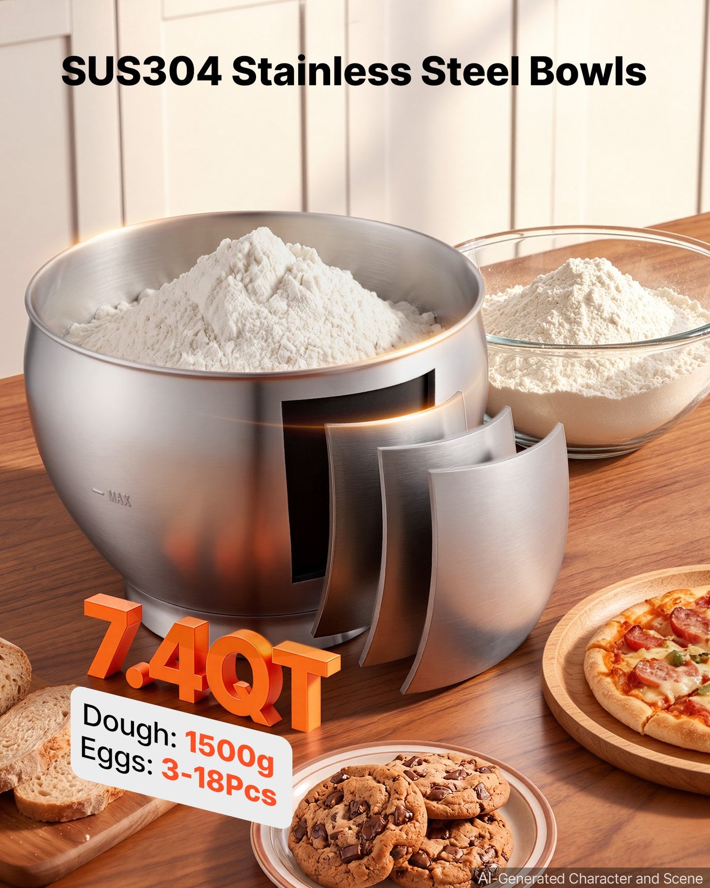 7.4 Qt Tilt Head Stand Mixer 500W Electric Food Mixer with Stainless Steel Bowl