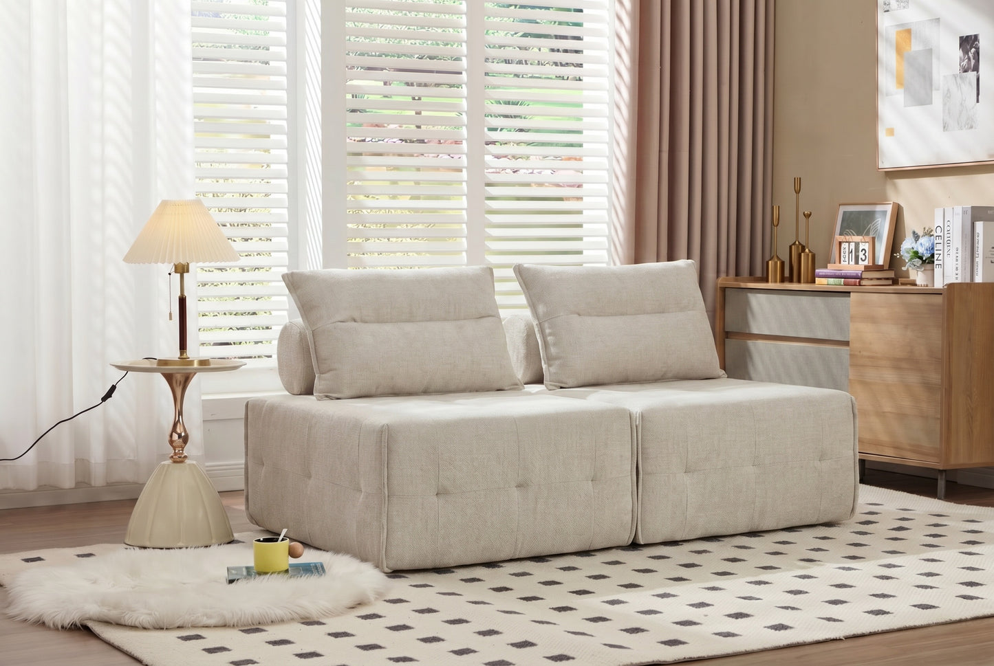 Modular Sectional Sofa with Adjustable Backrest - Beige