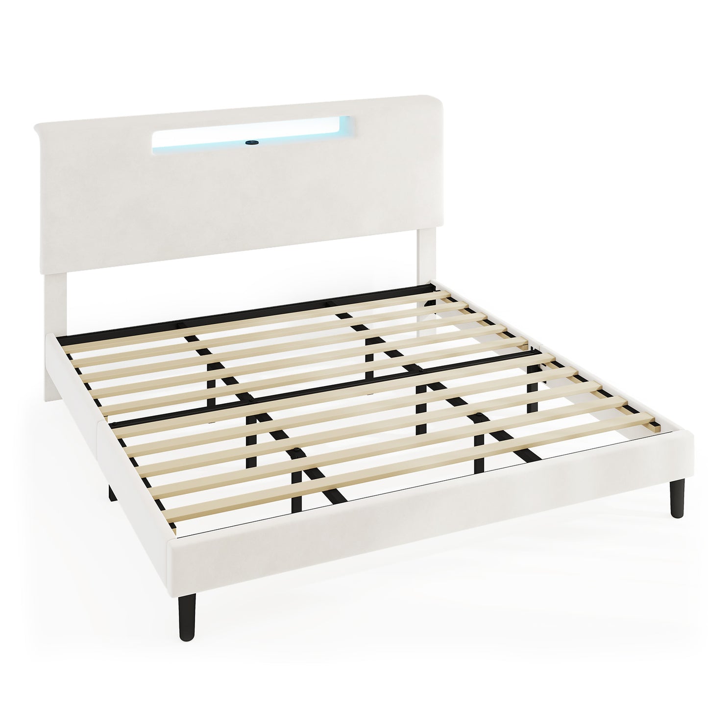 King Size Bed Frame Upholstered High Headboard Mattress Foundation