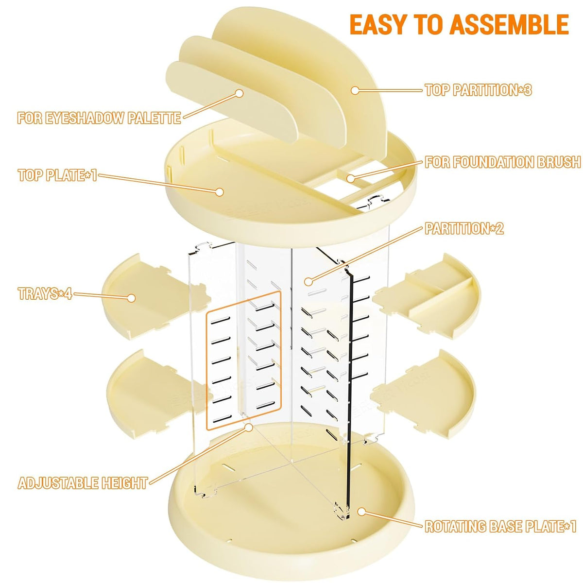 360 Rotating Makeup Organizer with Adjustable Shelves Clear Acrylic Vanity Storage