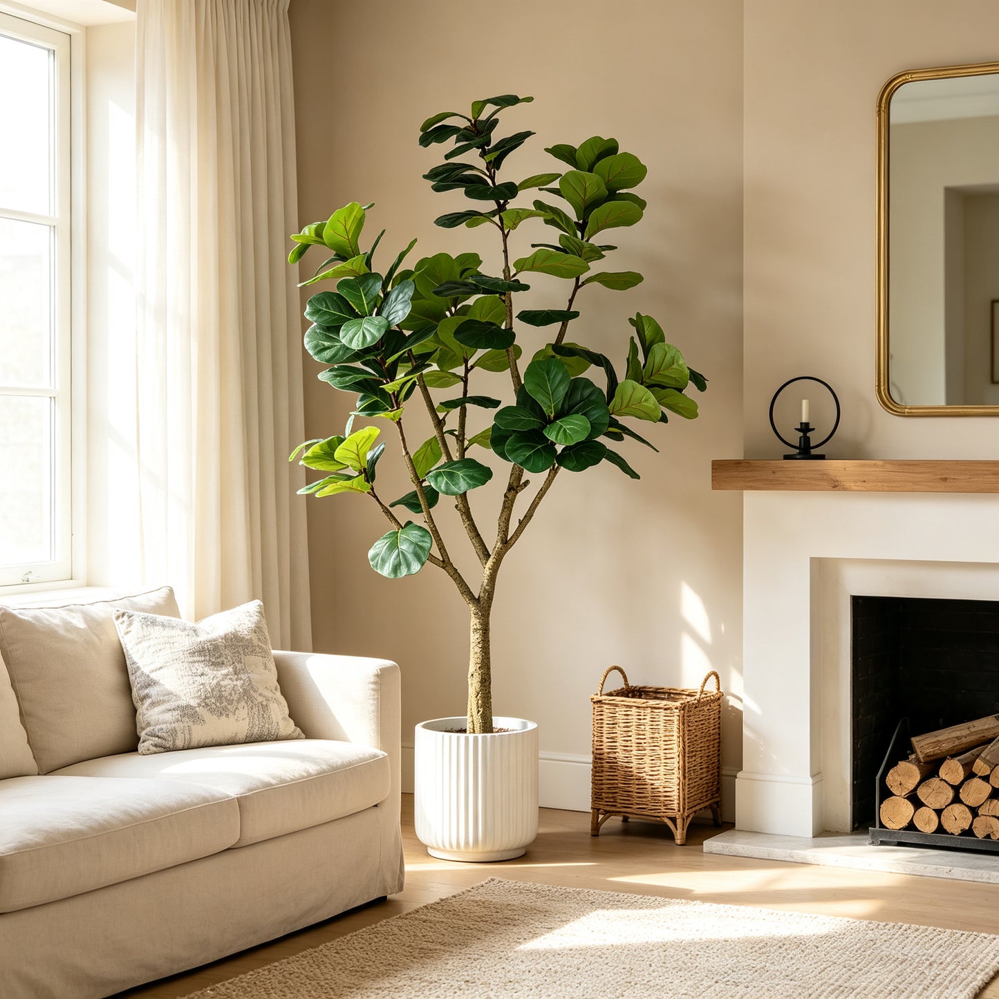 7FT Artificial Fiddle Leaf Fig Tree in Black Pot - Realistic Faux Plant