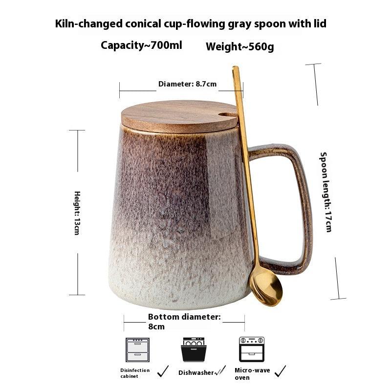 Large Ceramic Mug with Cover and Spoon - Art Kiln Baked 700ml Drinkware