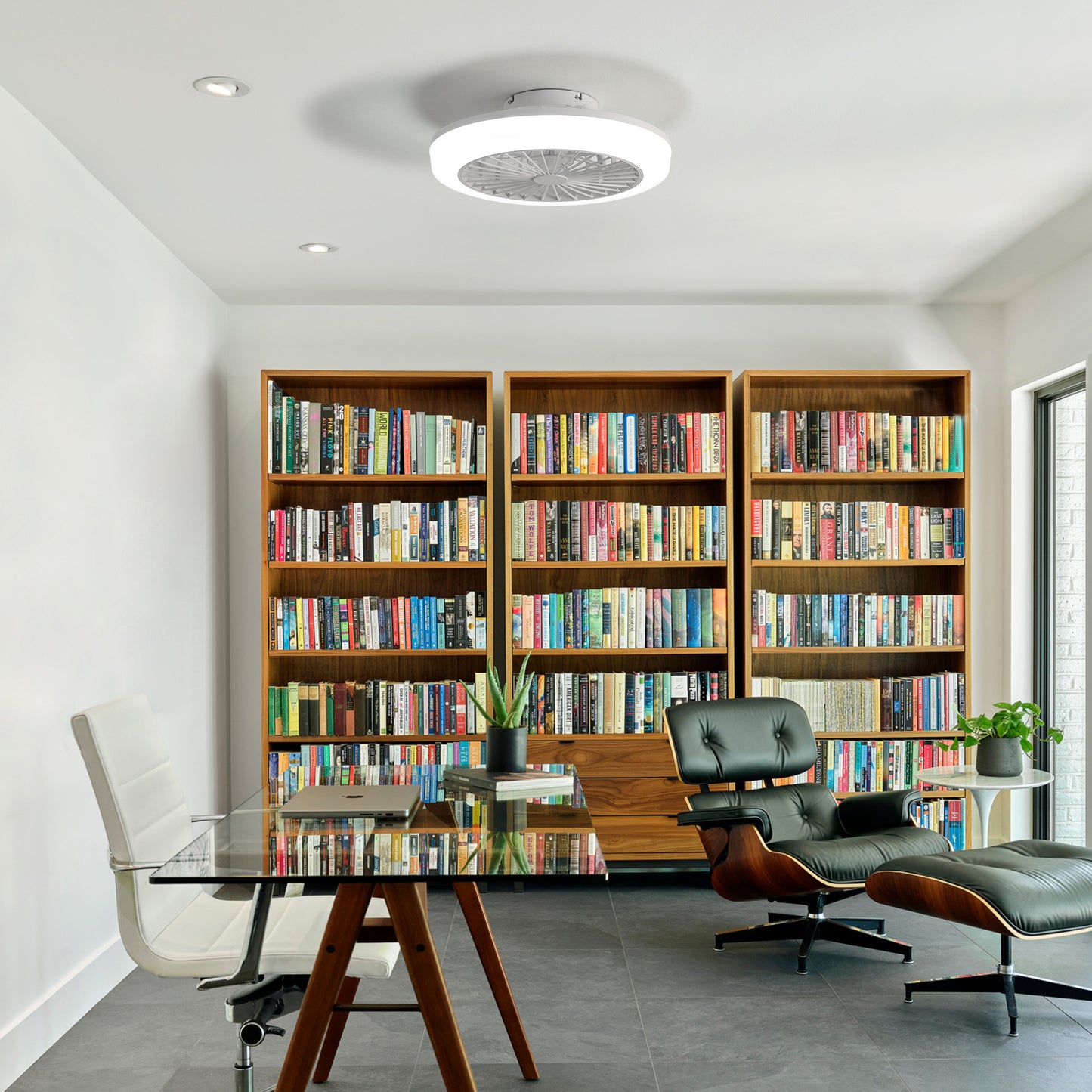 18 Inch Enclosed Ceiling Fan with Light & Remote, Modern Low Profile Flush Mount